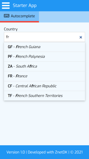 ZnetDK for Mobile autocomplete