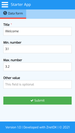 Form data validation in ZnetDK for Mobile