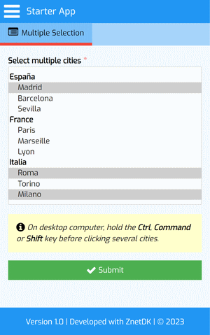 Multiple selection in a form in ZnetDK 4 Mobile Application