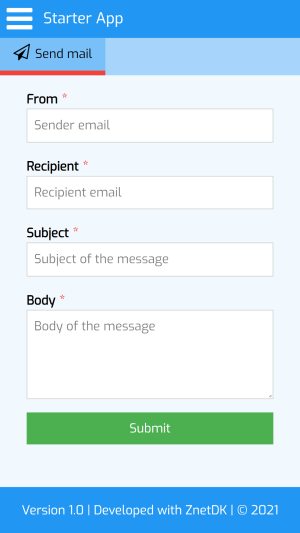 Sending email with ZnetDK for Mobile Application